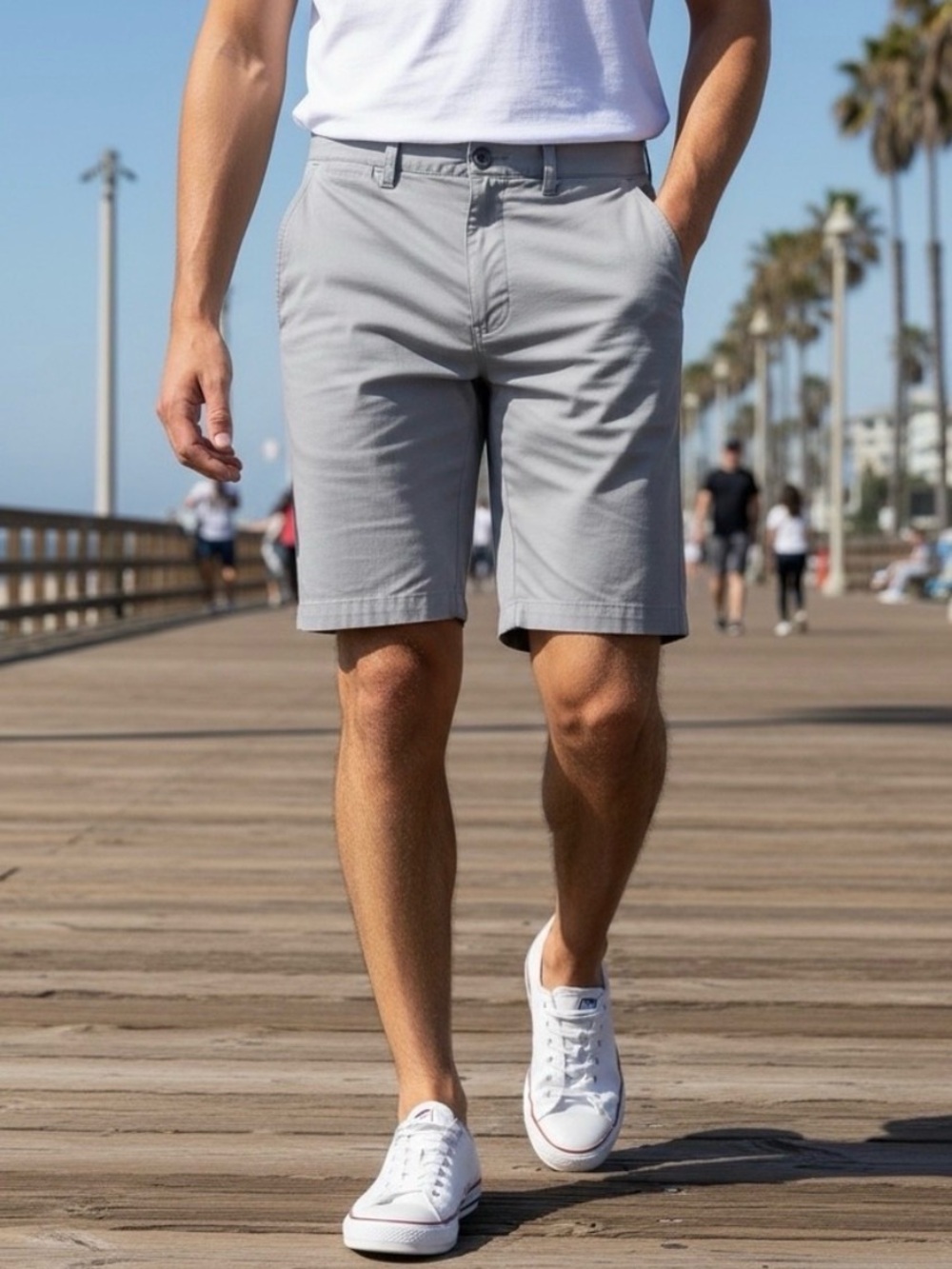 johnnie-O Men's Light Gray Flat Front Chino Shorts